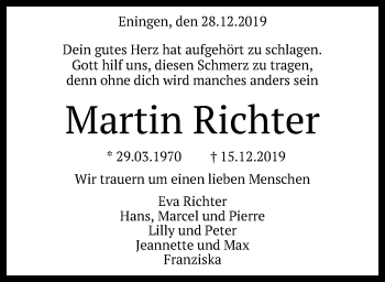 Anzeige von Martin Richter von Reutlinger General-Anzeiger