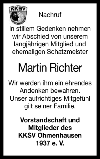 Anzeige von Martin Richter von Reutlinger General-Anzeiger