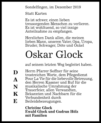 Anzeige von Oskar Glock von Reutlinger General-Anzeiger