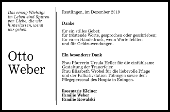 Anzeige von Otto Weber von Reutlinger General-Anzeiger