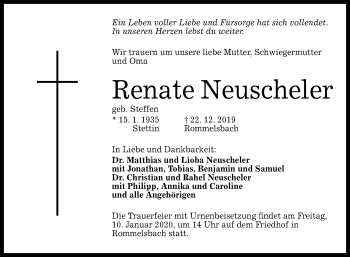 Anzeige von Renate Neuscheler von Reutlinger General-Anzeiger