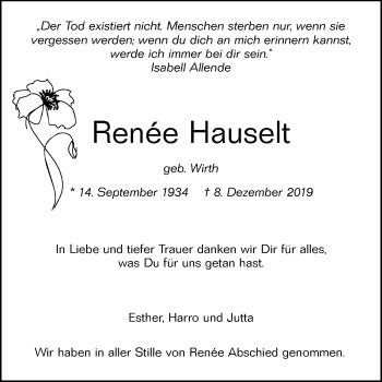 Anzeige von Renée Hauselt von Reutlinger General-Anzeiger