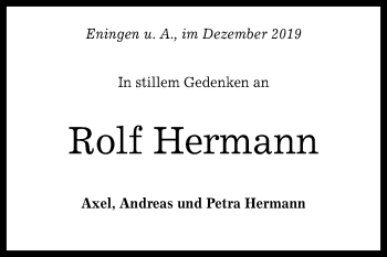 Anzeige von Rolf Hermann von Reutlinger General-Anzeiger