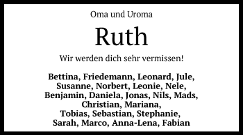 Anzeige von Ruth  von Reutlinger General-Anzeiger