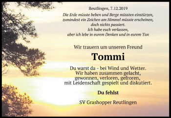 Anzeige von Tommi  von Reutlinger General-Anzeiger