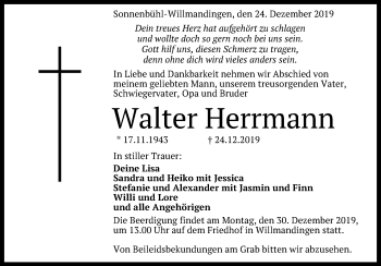 Anzeige von Walter Herrmann von Reutlinger General-Anzeiger