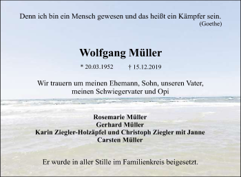 Anzeige von Wolfgang Müller von Reutlinger General-Anzeiger