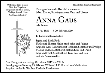 Anzeige von Anna Gaus von Reutlinger General-Anzeiger
