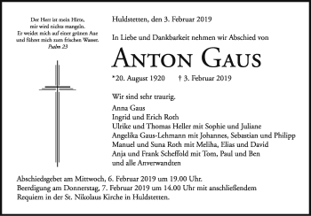 Anzeige von Anton Gaus von Reutlinger General-Anzeiger
