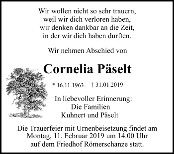 Anzeige von Cornelia Päselt von Reutlinger General-Anzeiger