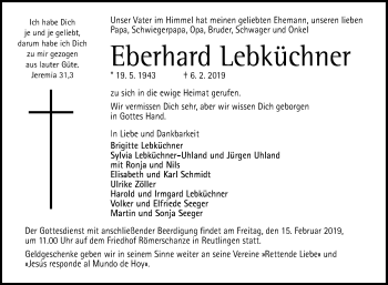Anzeige von Eberhard Lebküchner von Reutlinger General-Anzeiger