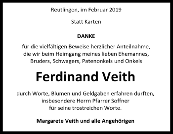 Anzeige von Ferdinand Veith von Reutlinger General-Anzeiger