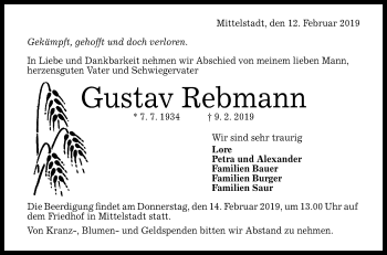 Anzeige von Gustav Rebmann von Reutlinger General-Anzeiger