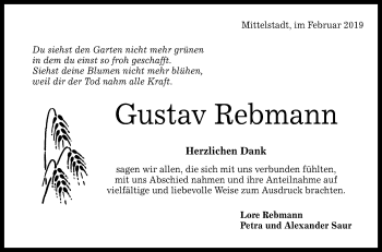 Anzeige von Gustav Rebmann von Reutlinger General-Anzeiger