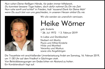 Anzeige von Heike Wörner von Reutlinger General-Anzeiger