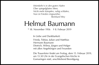 Anzeige von Helmut Baumann von Reutlinger General-Anzeiger