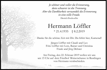 Anzeige von Hermann Löffler von Reutlinger General-Anzeiger