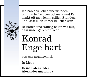 Anzeige von Konrad Engelhart von Reutlinger General-Anzeiger