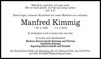 Anzeige von Manfred Kimmig von Reutlinger General-Anzeiger