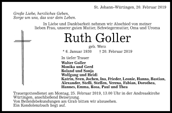 Anzeige von Ruth Goller von Reutlinger General-Anzeiger