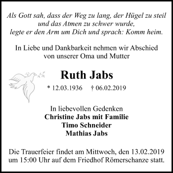 Anzeige von Ruth Jabs von Reutlinger General-Anzeiger
