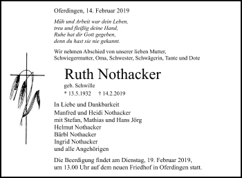 Anzeige von Ruth Nothacker von Reutlinger General-Anzeiger