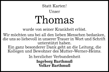 Anzeige von Thomas Barthmuß von Reutlinger General-Anzeiger