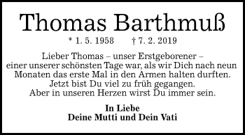 Anzeige von Thomas Barthmuß von Reutlinger General-Anzeiger