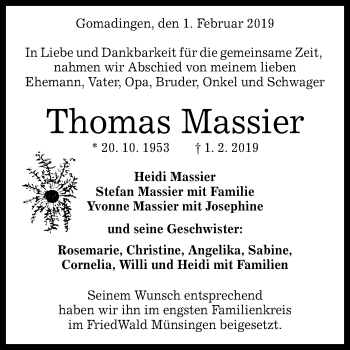 Anzeige von Thomas Massier von Reutlinger General-Anzeiger