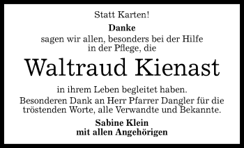 Anzeige von Waltraud Kienast von Reutlinger General-Anzeiger