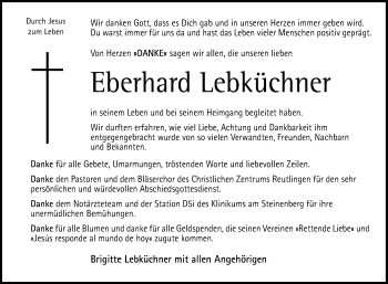 Anzeige von Eberhard Lebküchner von Reutlinger General-Anzeiger