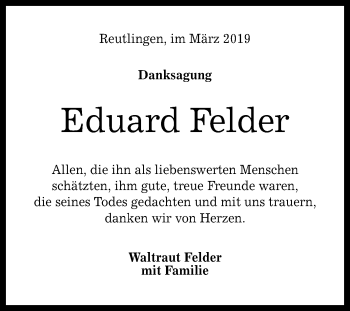 Anzeige von Eduard Felder von Reutlinger General-Anzeiger