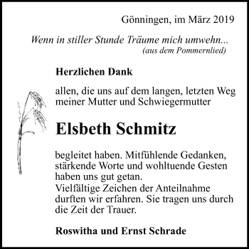 Anzeige von Elsbeth Schmitz von Reutlinger General-Anzeiger