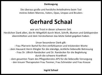 Anzeige von Gerhard Schaal von Reutlinger General-Anzeiger