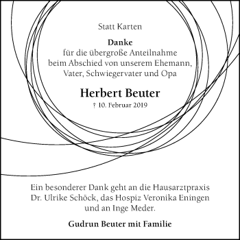 Anzeige von Herbert Beuter von Reutlinger General-Anzeiger