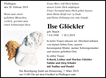 Anzeige von Ilse Glöckler von Reutlinger General-Anzeiger