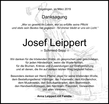 Anzeige von Josef Leippert von Reutlinger General-Anzeiger