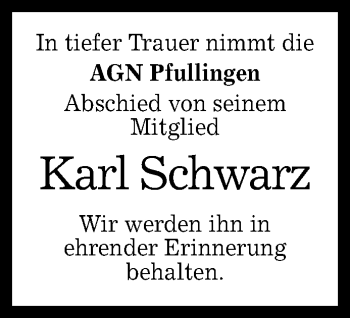 Anzeige von Karl Schwarz von Reutlinger General-Anzeiger