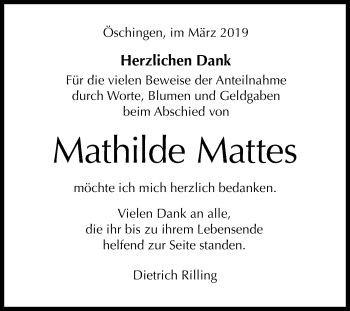 Anzeige von Mathilde Mattes von Reutlinger General-Anzeiger