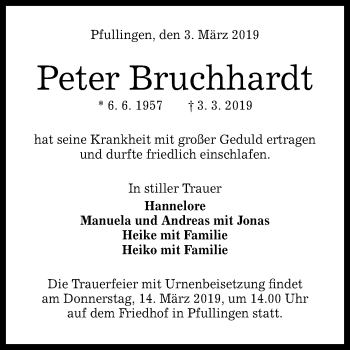 Anzeige von Peter Bruchhardt von Reutlinger General-Anzeiger