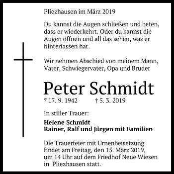 Anzeige von Peter Schmidt von Reutlinger General-Anzeiger