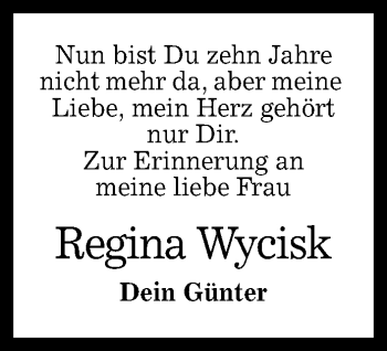 Anzeige von Regina Wycisk von Reutlinger General-Anzeiger