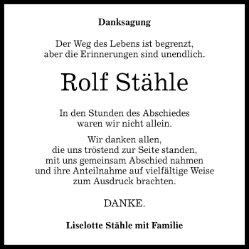 Anzeige von Rolf Stähle von Reutlinger General-Anzeiger