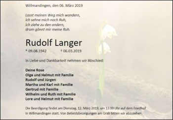 Anzeige von Rudolf Langer von Reutlinger General-Anzeiger