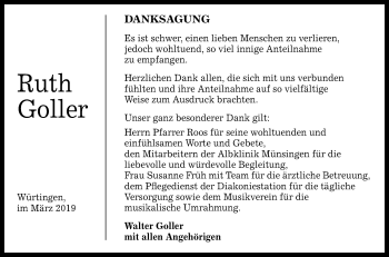 Anzeige von Ruth Goller von Reutlinger General-Anzeiger