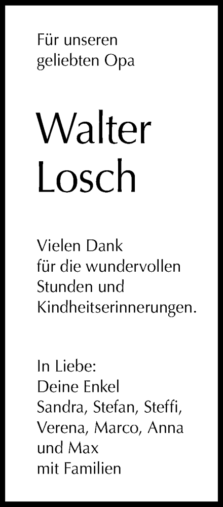  Traueranzeige für Walter Losch vom 25.03.2019 aus Reutlinger General-Anzeiger