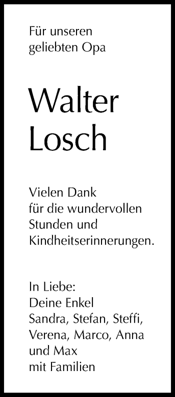 Anzeige von Walter Losch von Reutlinger General-Anzeiger