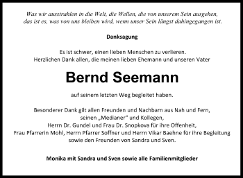 Anzeige von Bernd Seemann von Reutlinger General-Anzeiger