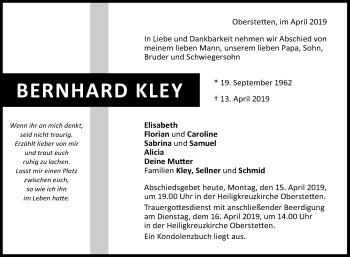 Anzeige von Bernhard Kley von Reutlinger General-Anzeiger