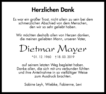 Anzeige von Dietmar Mayer von Reutlinger General-Anzeiger